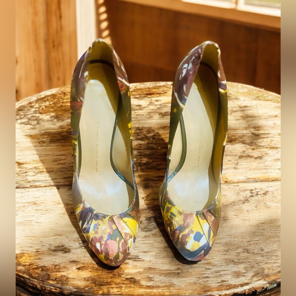 Giuseppe Zanotti Floral Multicolor Satin Heels 9.5 - Picture 2 of 16